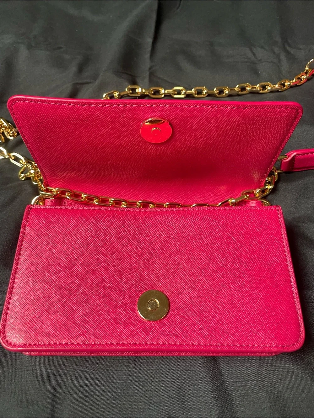 Tory Burch Fuchsia Pink Perforated Saffiano Crossbody Bag Gold Chain Hot Pink